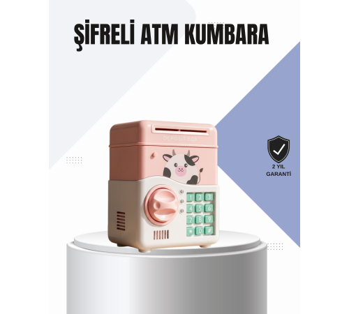 Pembe Elektronik Şifreli Otomatik Para Çeken ATM Kumbarası