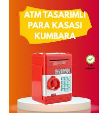 ATM Görünümlü Kırmızı Elektronik Şifreli Kumbara