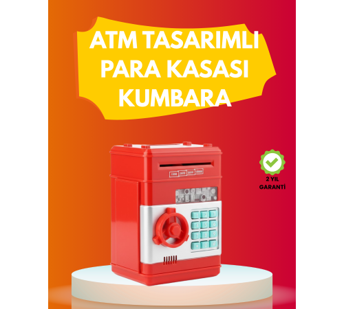 ATM Görünümlü Kırmızı Elektronik Şifreli Kumbara
