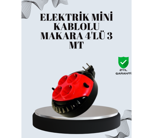 3 Metre Uzatma Kablolu 4 Prizli Makara Kırmızı