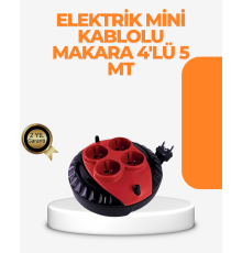 Kırmızı Renk 5 Metre 4’lü Kablolu Priz Makarası