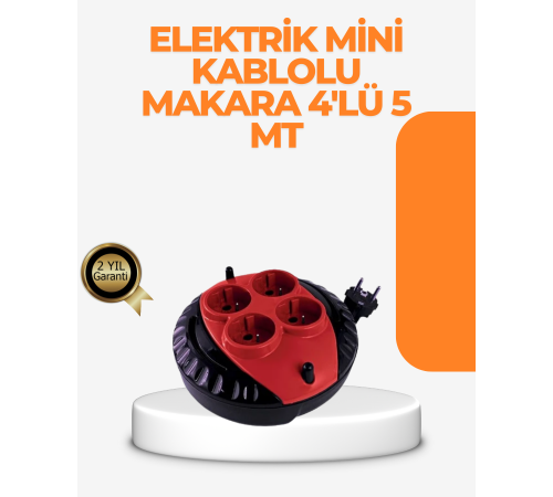 Kırmızı Renk 5 Metre 4’lü Kablolu Priz Makarası