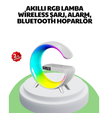 Bluetooth Hoparlörlü RGB Atmosfer Lambası Kablosuz Şarj ve Saat Özellikli