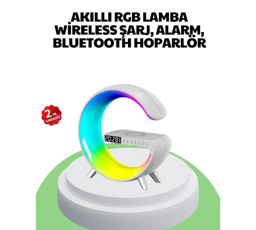 Bluetooth Hoparlörlü RGB Atmosfer Lambası Kablosuz Şarj ve Saat Özellikli