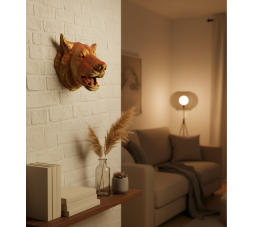 Altın Kaplama Görünümlü Kurt Duvar Süsü