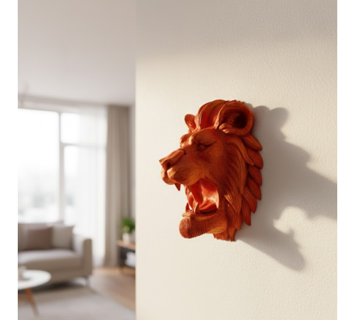 Özel Tasarım 3D Aslan Figürü Duvar Süsü Dekoratif Heykel 20x21 cm