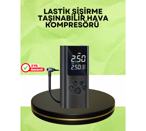 USB Şarjlı Taşınabilir Hava Kompresörü Dijital Ekranlı