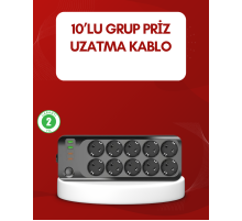 USB Type-C Destekli 10’lu Grup Priz Termal Korumalı 2m Kablo 2500W