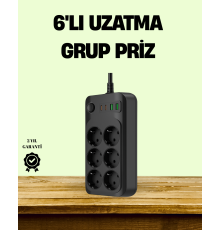 2500W Güçlü 6’lı Priz USB ve Type-C Çıkışlı Termal Korumalı