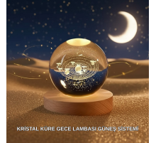 Dekoratif LED Kristal Küre Ahşap Altlıklı Şık Gece Lambası