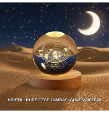 Dekoratif LED Kristal Küre Ahşap Altlıklı Şık Gece Lambası