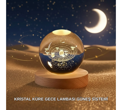 Dekoratif LED Kristal Küre Ahşap Altlıklı Şık Gece Lambası