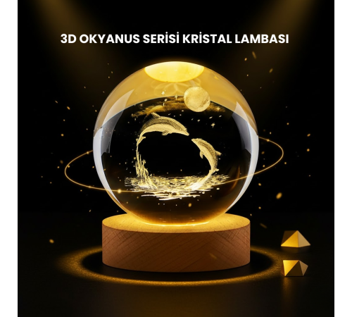 LED Işıklı Yunus Küre Ahşap Standlı Modern Dekoratif Aksesuar