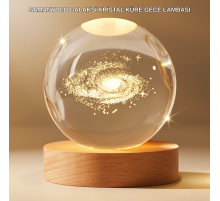 Gün Işığı LED’li 3D Kristal Galaksi Küre Ahşap Tabanlı Dekoratif Lamba