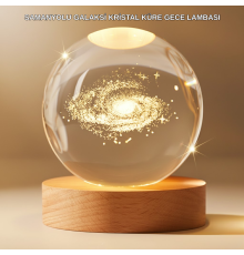 Gün Işığı LED’li 3D Kristal Galaksi Küre Ahşap Tabanlı Dekoratif Lamba