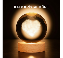 Romantik Kalpli Kristal Cam Küre USB’li Işıklı Dekoratif Obje