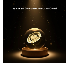 Ahşap Tabanlı 3D Satürn Kristal Küre Atmosfer Lambası