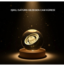 Ahşap Tabanlı 3D Satürn Kristal Küre Atmosfer Lambası