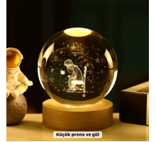 Küçük Prens Temalı Büyük Boy Işıklı Cam Küre Ahşap Stand