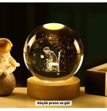 Küçük Prens Temalı Büyük Boy Işıklı Cam Küre Ahşap Stand