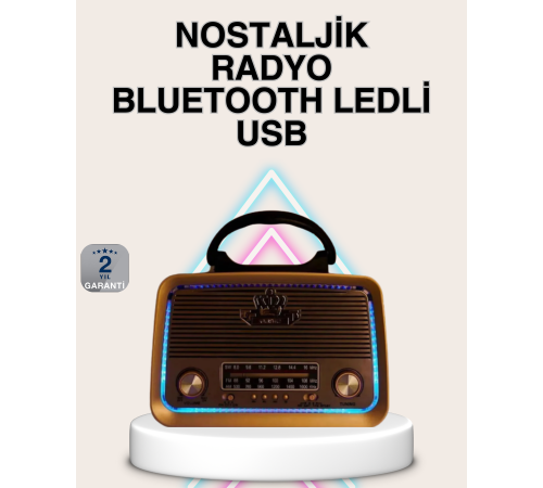Ahşap Nostaljik Radyo Bluetooth USB SD Kart Destekli