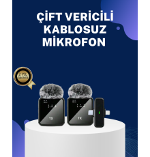 2in1 Kablosuz Yaka Mikrofonu iOS ve Android Uyumlu