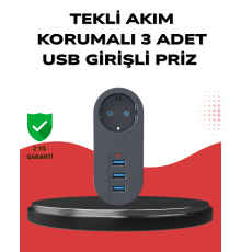 Isıya Dayanıklı 3 USB Portlu Güvenlikli Priz – Akıllı Enerji Yönetimi