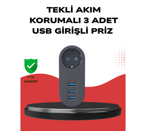 Isıya Dayanıklı 3 USB Portlu Güvenlikli Priz – Akıllı Enerji Yönetimi