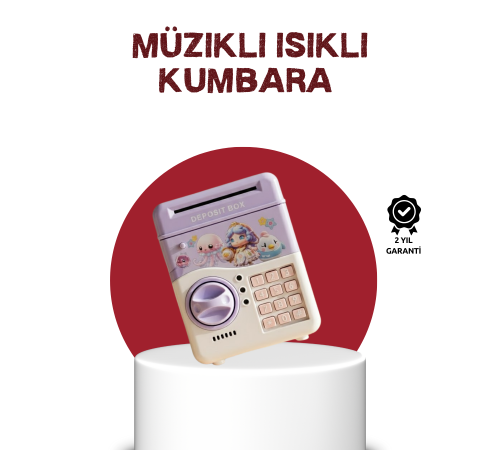 ATM Tasarımlı Şifreli Işıklı Çocuk Kumbarası Mor