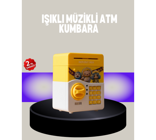 Sarı Şifreli Eğitici Çocuk Kumbarası Otomatik Para Girişli