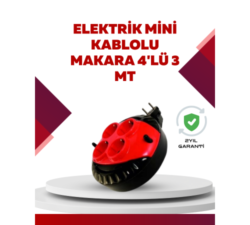Kırmızı Renk 3 Metre 4’lü Kablolu Priz Makarası
