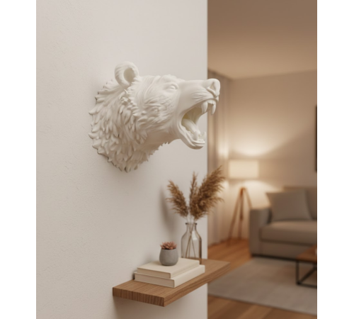 Özel Tasarım Beyaz Ayı Duvar Aksesuarı 3D Dekoratif Heykel 25x19 cm