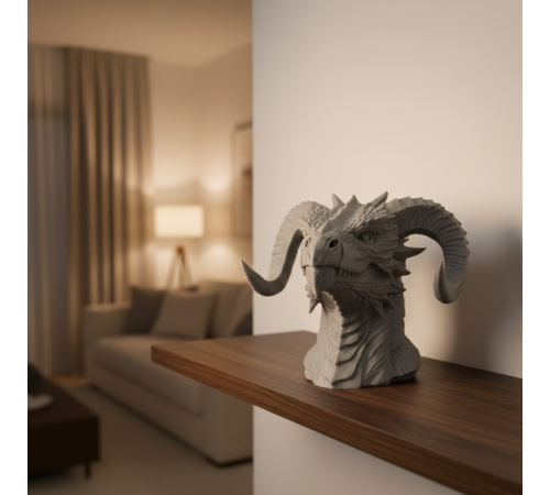3D Ejderha Başı Heykeli Koleksiyonluk Dekoratif Figür 22x17 cm