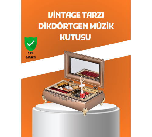 Müzikli Balerin Figürlü Takı Kutusu Piyano Desenli Dekoratif