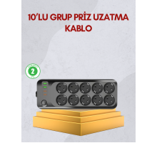 10 Prizli Uzatma Kablosu Termal Koruma USB Type-C Hızlı Şarj 2500W