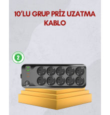 10 Prizli Uzatma Kablosu Termal Koruma USB Type-C Hızlı Şarj 2500W