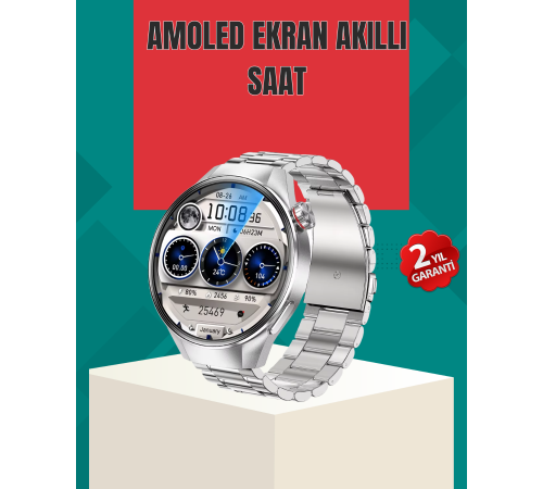 Metal Gövdeli AMOLED Akıllı Saat – Kan Oksijen, Nabız ve Arama Fonksiyonlu