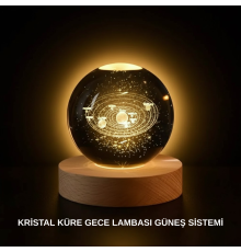 Ahşap Standlı LED Kristal Küre Lazer İşlemeli Dekoratif Obje
