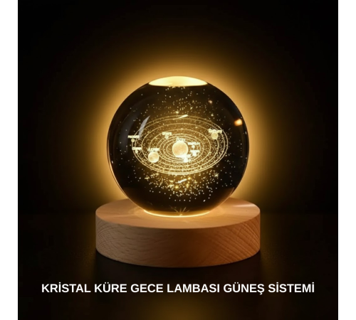 Ahşap Standlı LED Kristal Küre Lazer İşlemeli Dekoratif Obje