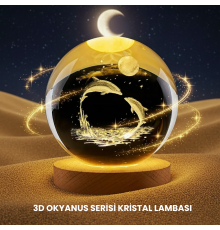 Yunus Temalı Kristal Küre USB Işıklı Ahşap Altlıklı Gece Lambası