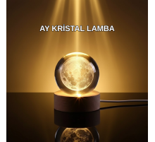 3D Lazer İşlemeli Ay Küresi Ahşap Standlı USB Bağlantılı Dekoratif Lamba