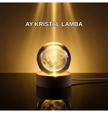 3D Lazer İşlemeli Ay Küresi Ahşap Standlı USB Bağlantılı Dekoratif Lamba