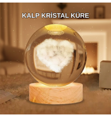 Ahşap Standlı Kalp Motifli Işıklı Cam Küre Hediye Seçeneği