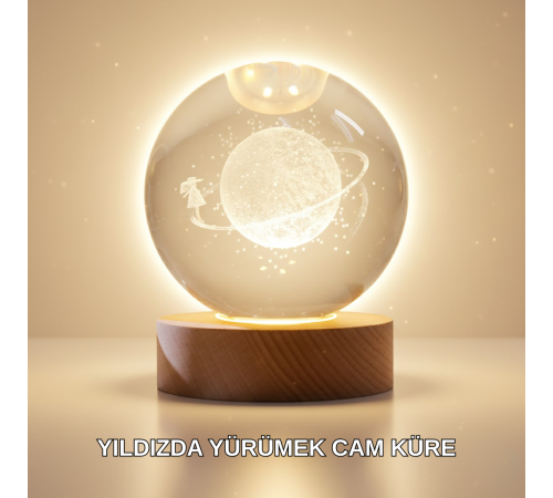 Ahşap Standlı Sarı Işıklı Dekoratif Küre Kız Figürü Tasarım