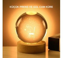 8 cm Küçük Prens Cam Küre USB Işıklı Ahşap Tabanlı Dekor
