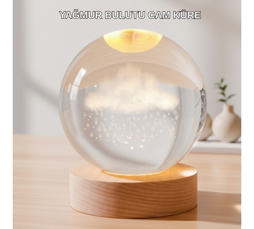 USB Bağlantılı 3D Kristal Yağmur Bulutu Lamba Ahşap Tabanlı Dekoratif Aydınlatma