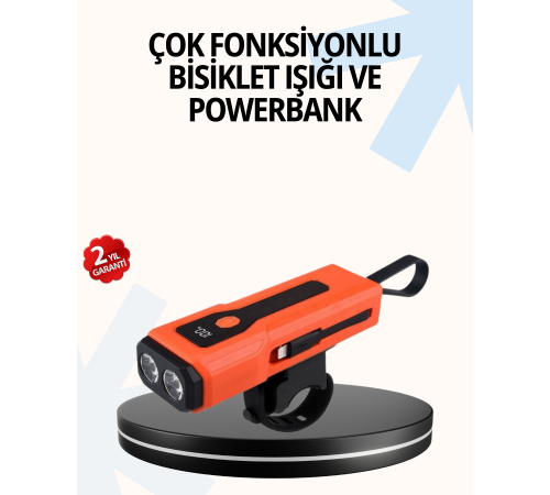 Powerbank Özellikli Bisiklet Işığı Dijital Göstergeli Led