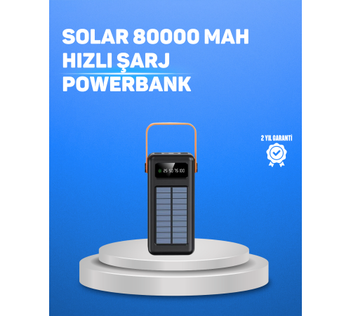 80000 mAh Yüksek Kapasiteli Powerbank Göstergeli Solar Şarj Cihazı