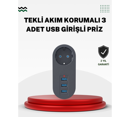 Akım Korumalı USB’li Priz – Güçlü 2500W, Isı ve Çocuk Koruması