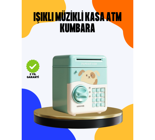 Çocuklar İçin Su Yeşili ATM Kasa Tasarımlı Şifreli Kumbara